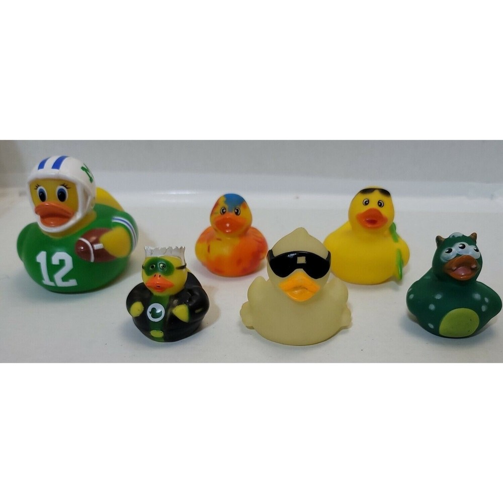 Lot Of 6 Character Rubber Ducks Football Surfer Tye Dye Monster Glow in the Dark